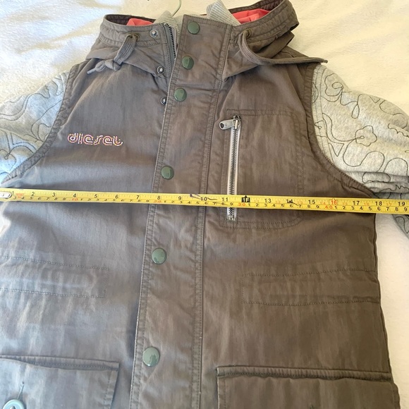 Diesel long khaki cotton cargo hooded winter vest windbreaker jacket hoodie coat - Picture 14 of 16